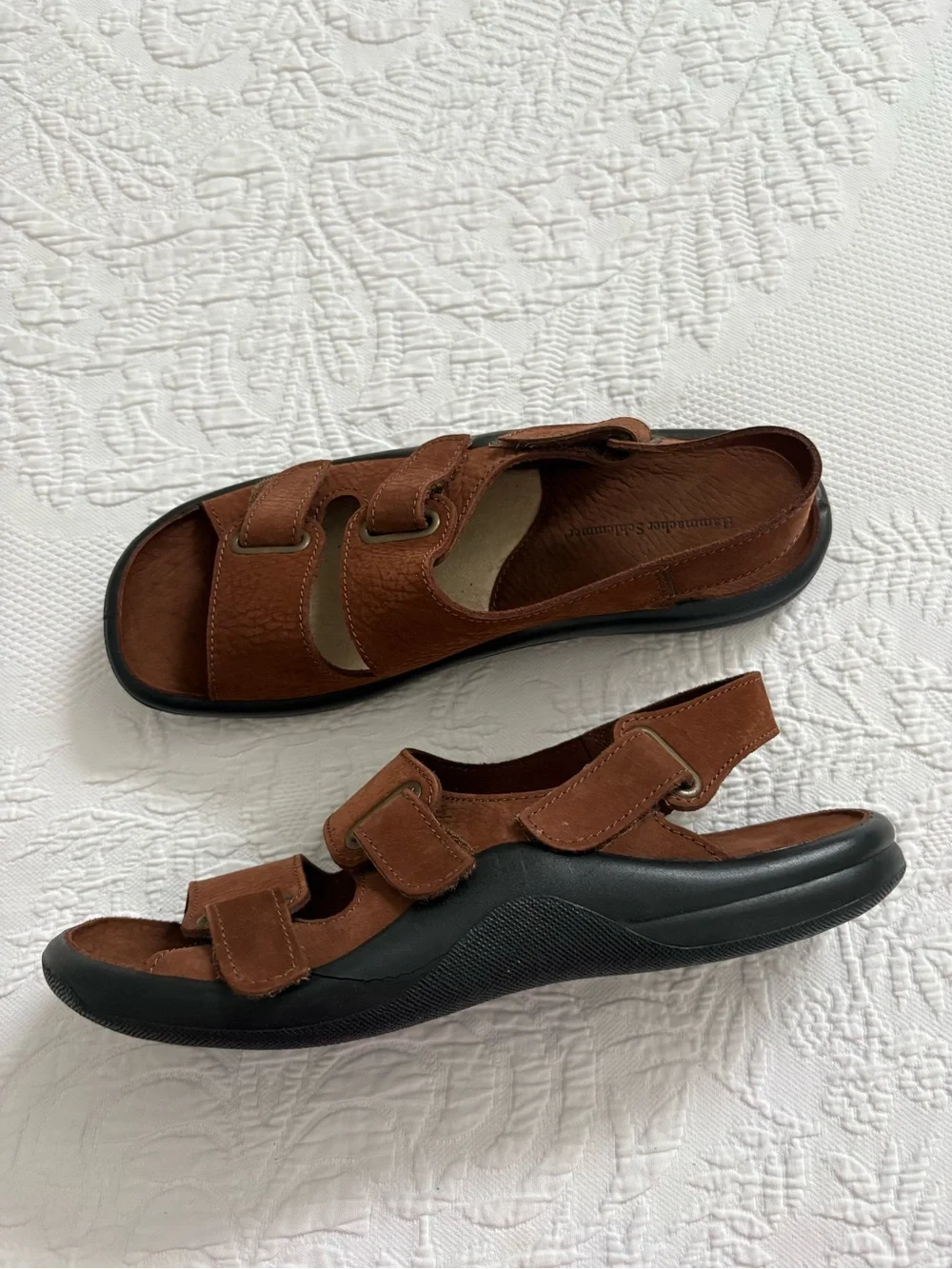 Hammacher Schlemmer sandals brown leather suede comfort size 45, US 11.5